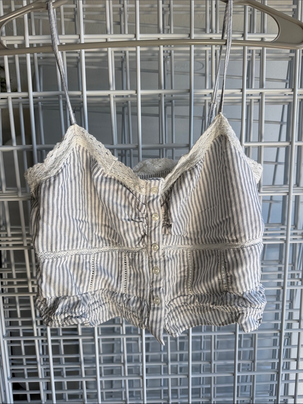 American Eagle Outfitters Lace-Trim Striped Cami in White & Blue